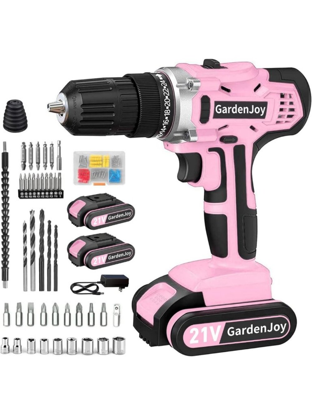 Cordless 21V Electric Drill Set - 3/8" Power Driver Kit for DIY Projects